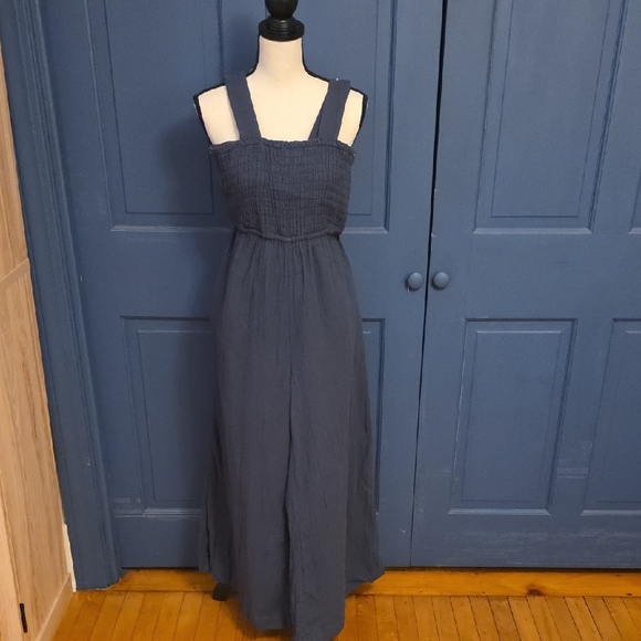 Quince Pants - NWOT Quince Navy Elastic-Waist Tank Strap Cotton Gauze Jumpsuit Pockets Small